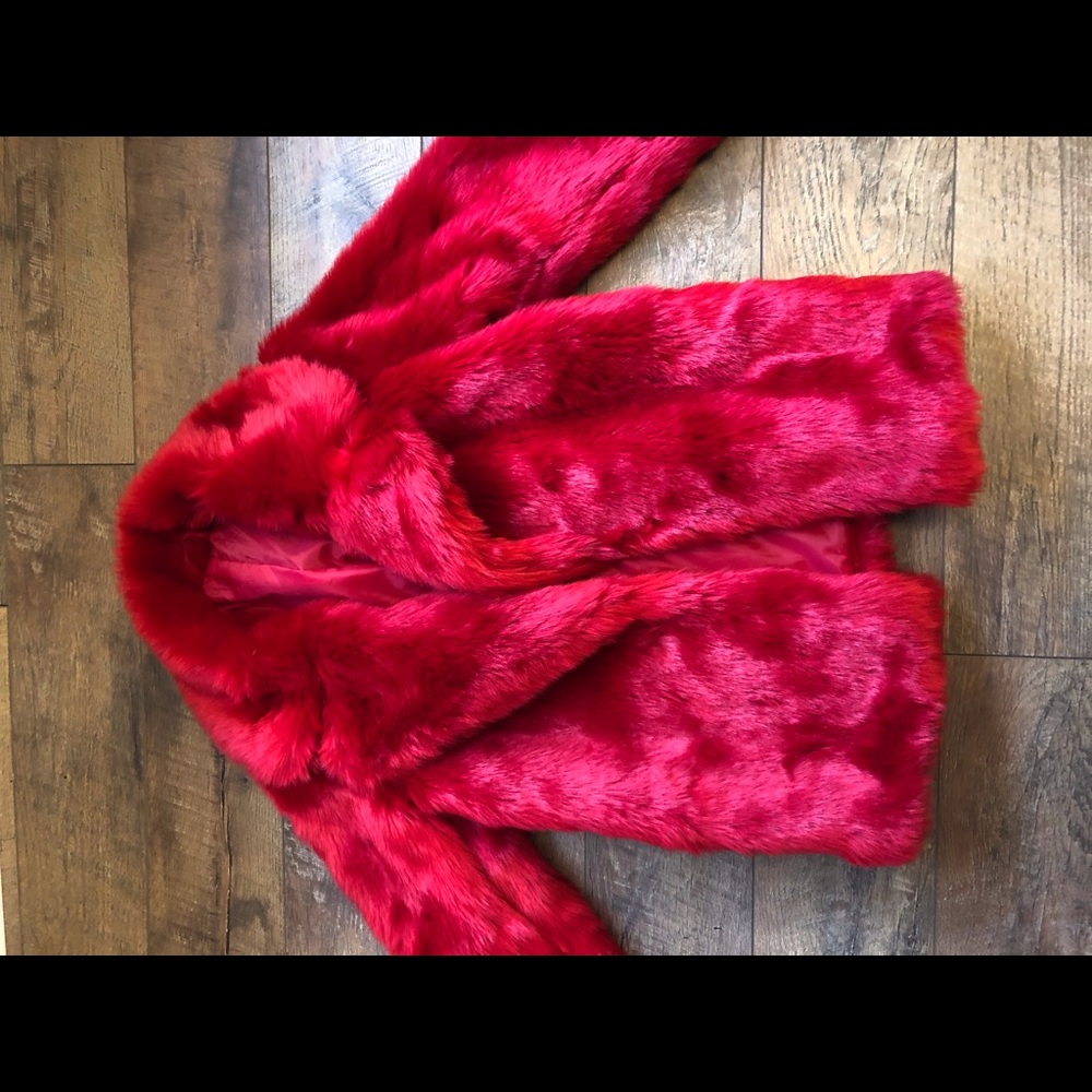 Red faux fur coat!